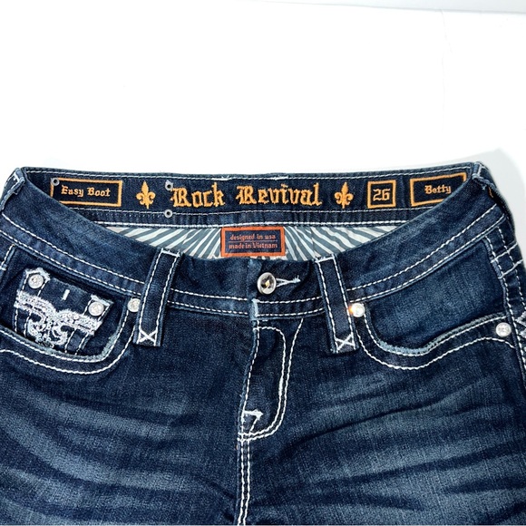 Rock Revival 26 Western Embroidered Betty Dark Wash Easy Bootcut Jeans - Picture 8 of 16
